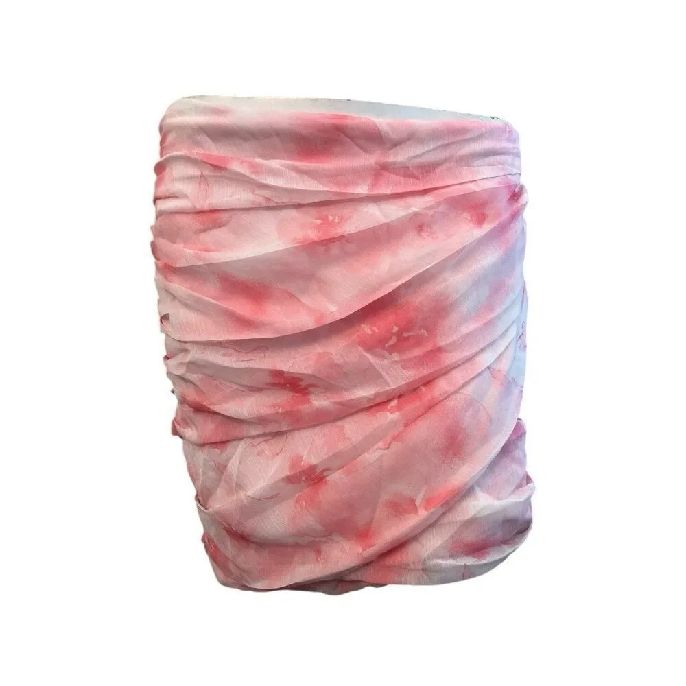 Aqua Ladies XL Light Pink Floral Ruched Asymmetric Mini Skirt Bloomingdales NWT
